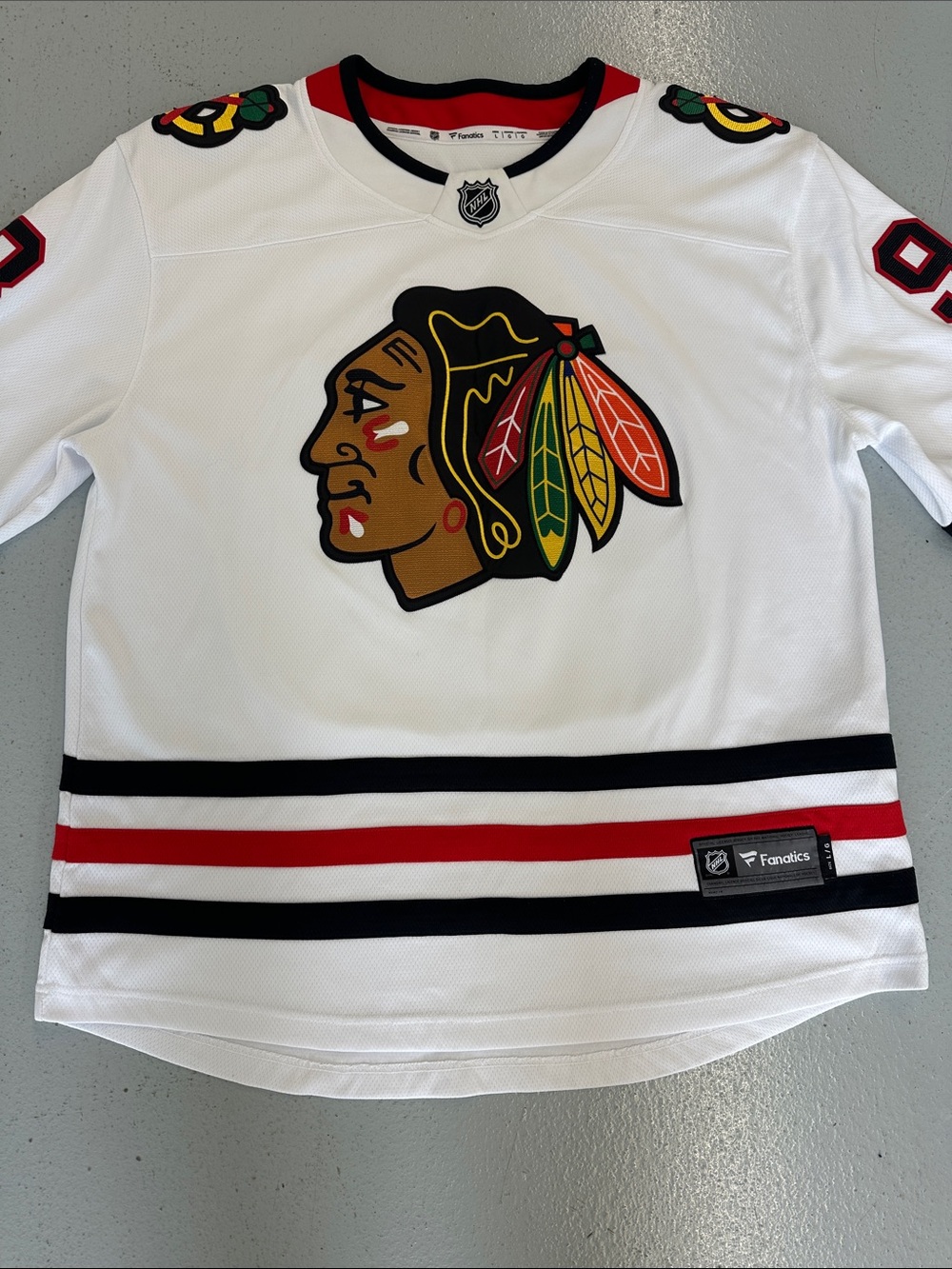 Fanatics White Chicago Blackhawks Away Jersey with Red/Black Accents #98 Bedard